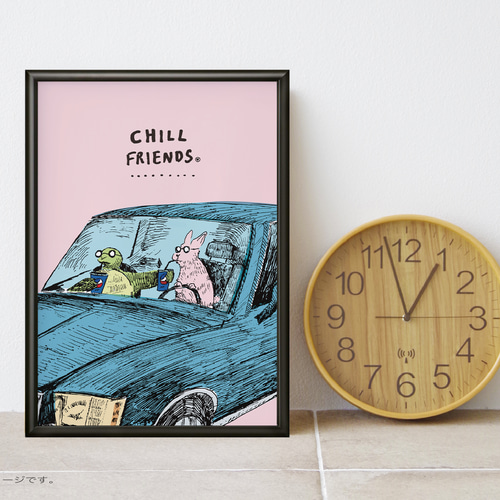 フレーム付きA3ポスター「CHILL FRIENDS_ウサギとカメ