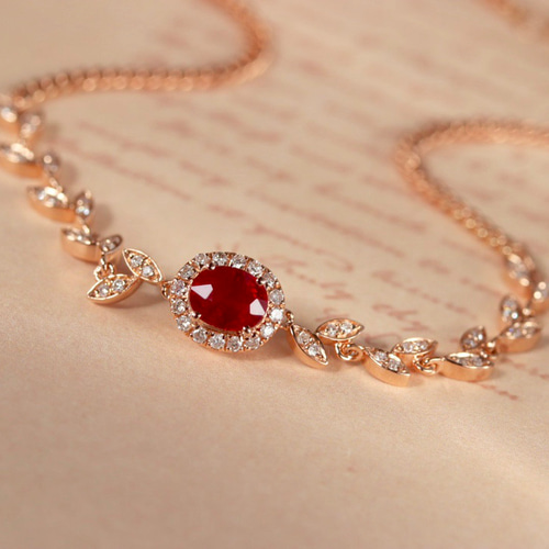 天然ダイヤモンド付きルビーブレスレットk18 ブレスレット パール