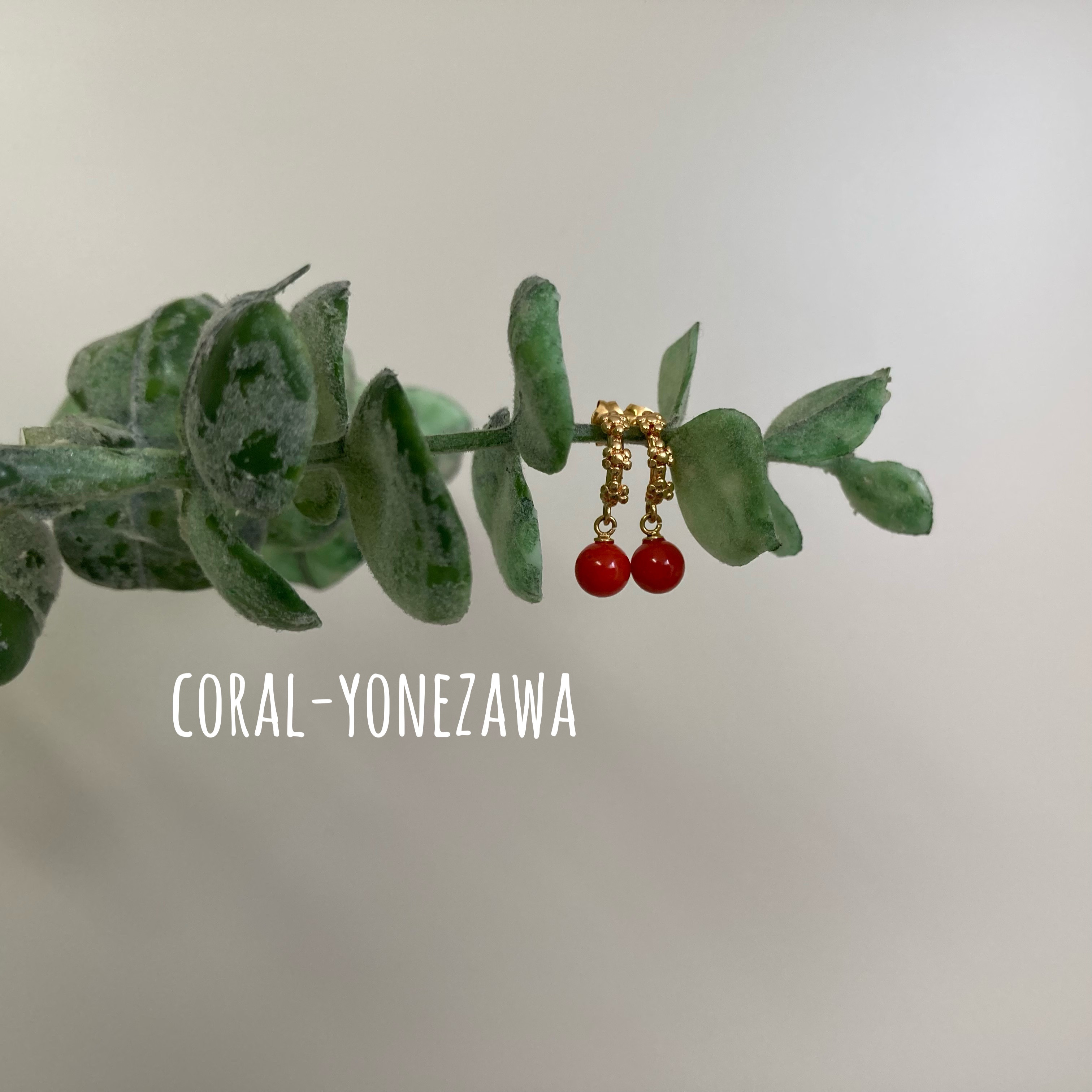 k18赤珊瑚ピアス　小ぶりでシックなデザイン