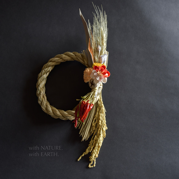 New year Wreath. DRY_sml,RP_2122　- つまみ細工のしめ縄飾り 6枚目の画像