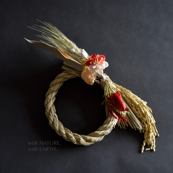 New year Wreath. DRY_sml,RP_2122　- つまみ細工のしめ縄飾り 3枚目の画像