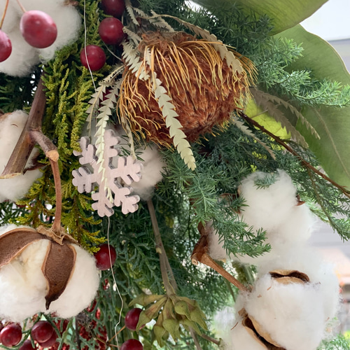 ドライフラワー✩.*˚コットンとサンキライのクリスマススワッグ