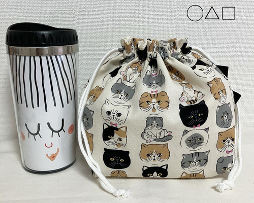 ハンドメイド オーダー 移動ポケット 保冷バッグ 巾着 ピンク ねこ 上履き入れ ハンドメイド オーダー 移動ポケット 保冷バッグ 巾着 ピンク ねこ