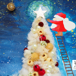 《特別な日のお祝い・誕生日・サロン飾り》初個展記念♪プリザーブドフラワー・ドライフラワーと水彩画のクリスマスver.A3 3枚目の画像