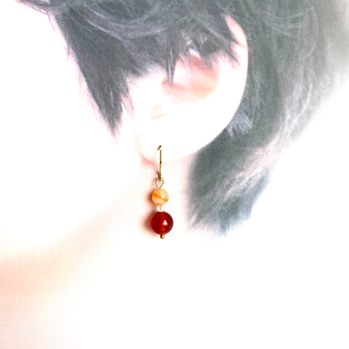 R.ARAGANオニキスストーンイヤリング R.ALAGAN/OVAL STONE EARRING(BLACK)