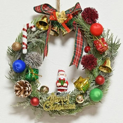 【handmade】クリスマスリース フラワーリース サンタクロース 玄関リース 1枚目の画像