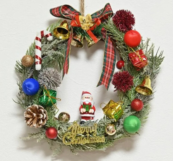 【handmade】クリスマスリース フラワーリース サンタクロース 玄関リース 1枚目の画像