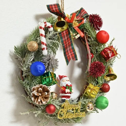 【handmade】クリスマスリース フラワーリース サンタクロース 玄関リース 2枚目の画像