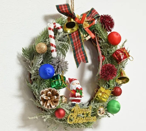 【handmade】クリスマスリース フラワーリース サンタクロース 玄関リース 2枚目の画像