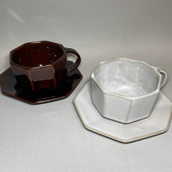 八角形のティーカップ（茶） 3枚目の画像
