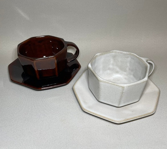 八角形のティーカップ（茶） 3枚目の画像