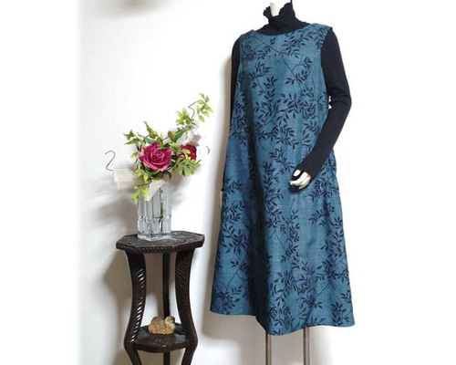 290＊大きいサイズ Aラインワンピース ジャンスカ 紬 着物アップ