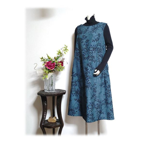 290＊大きいサイズ Aラインワンピース ジャンスカ 紬 着物アップ