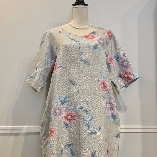 紬の着物リメイク＊Vネックワンピース＊＊＊