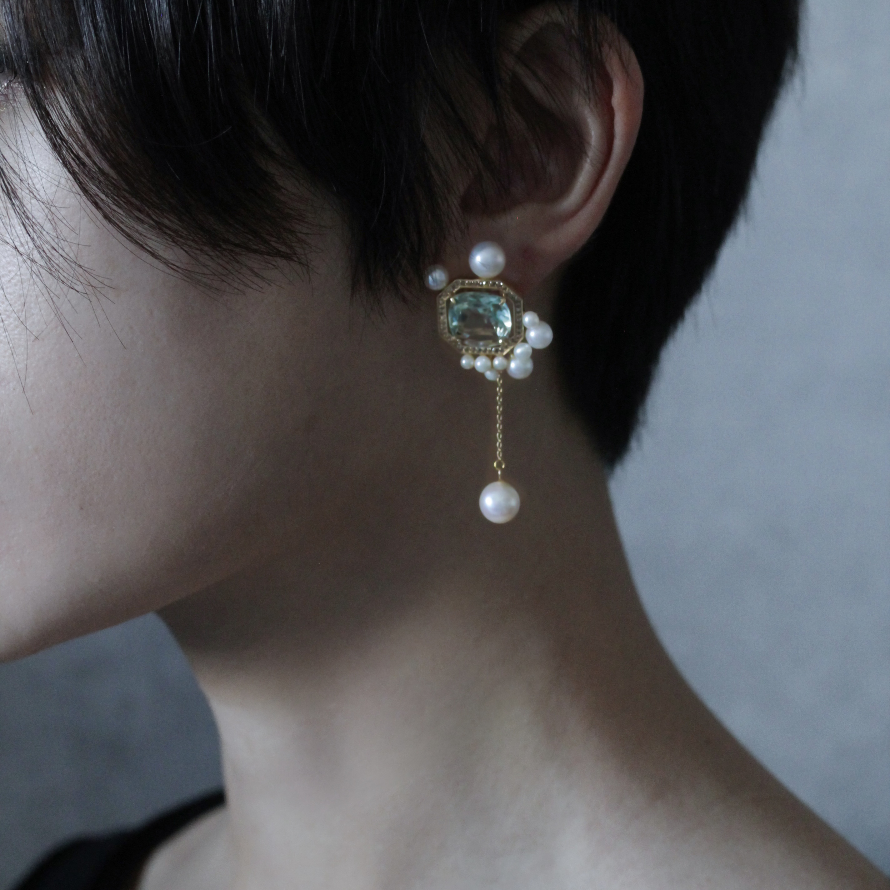 [perle] グリーンアメジスト ピアス (ゴールド)