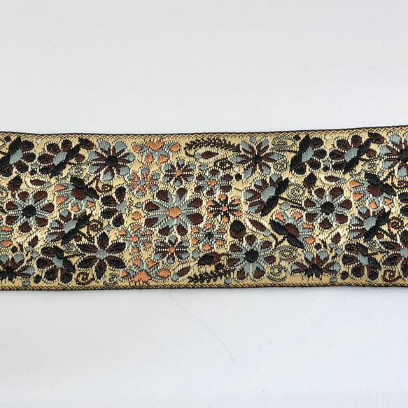 【50cm単位】ベージュグレー小花  インド刺繍リボンハンドメイド材料　りぼん素材 2枚目の画像