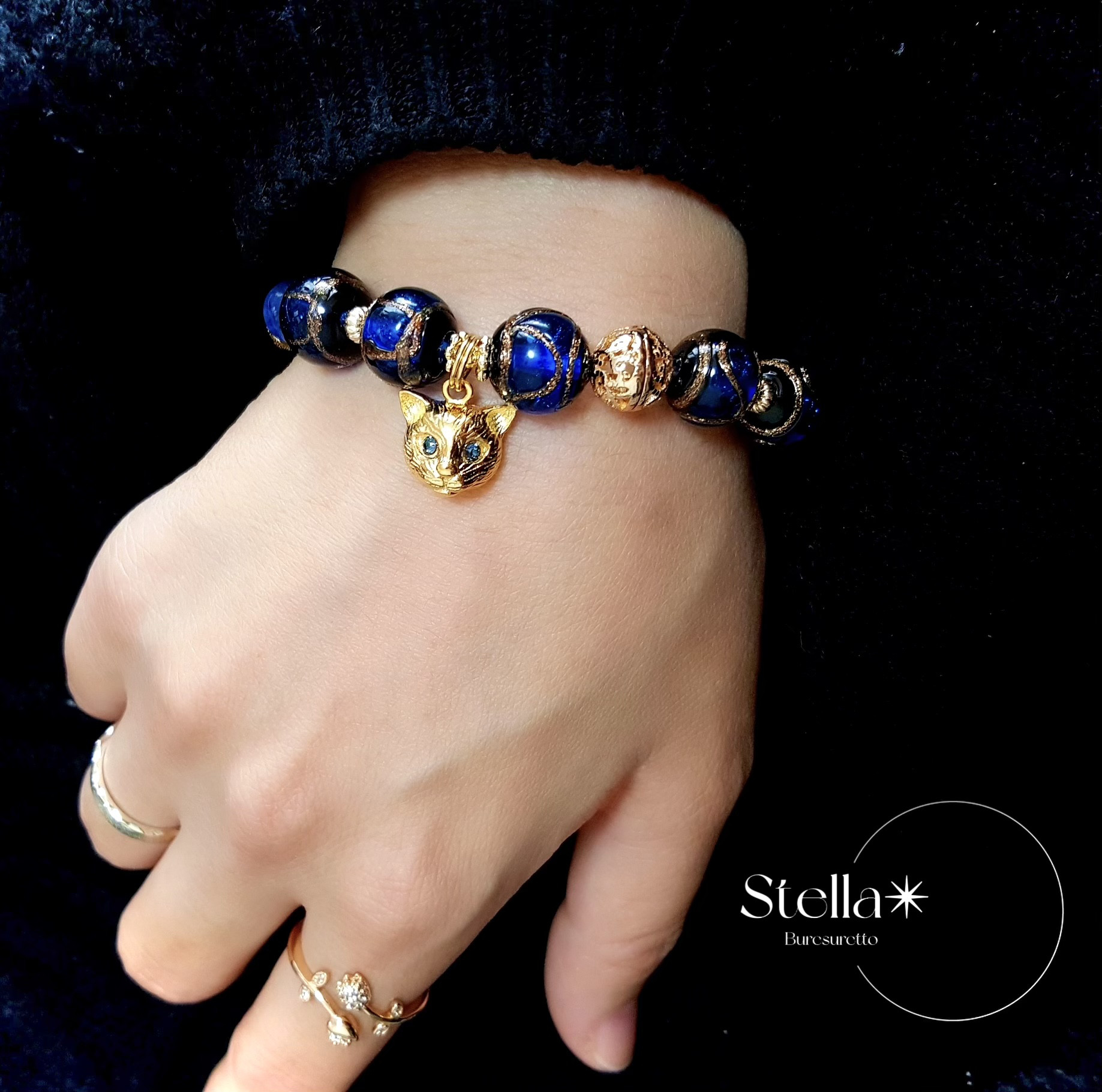 星詠み猫のステラ✴︎カイヤナイトの星空ブレスレット