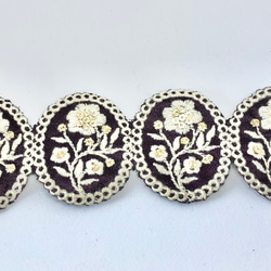 【50cm単位】ダークパープルオーバル型  インド刺繍リボンハンドメイド材料　りぼん素材 2枚目の画像