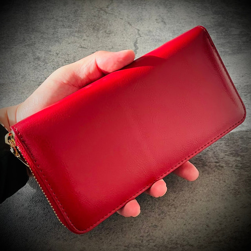 麦の穂 長財布 エピレザー 牛革 革財布 ラウンドファスナー レッド オイルレザー ラウンドファスナー 長財布 牛革 本革 メンズ財布