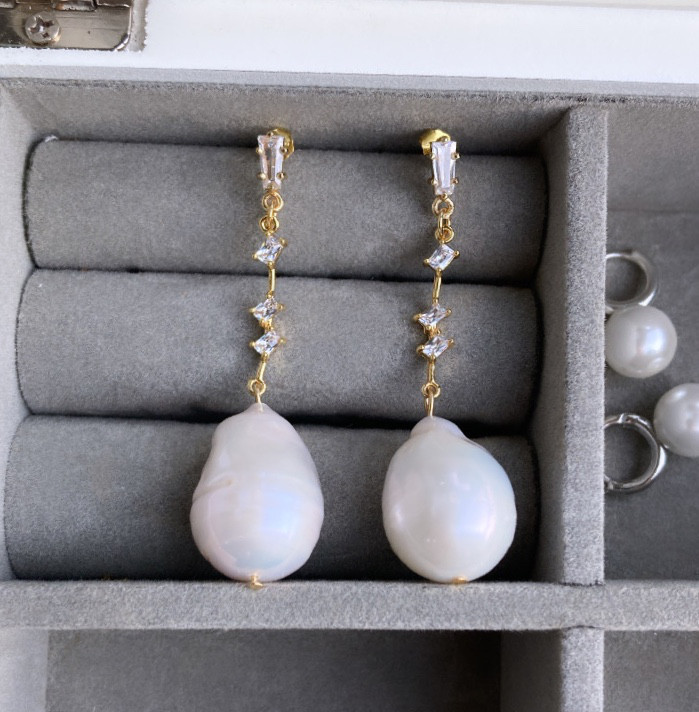 【S925/9kgf/金アレ対応】GoldBar パール ピアス