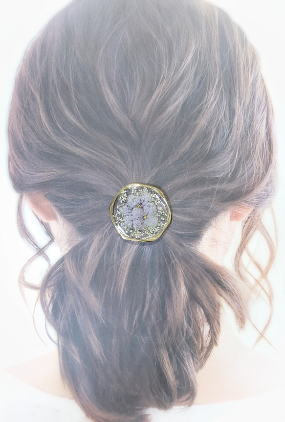 ラベンダー色の紫陽花✣　ウェーブリングヘアゴム 3枚目の画像