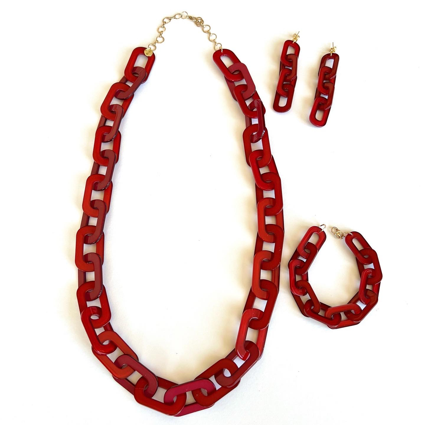 アクリルチェーン　ロングネックレス+ブレスレット＋ピアス　3点セット