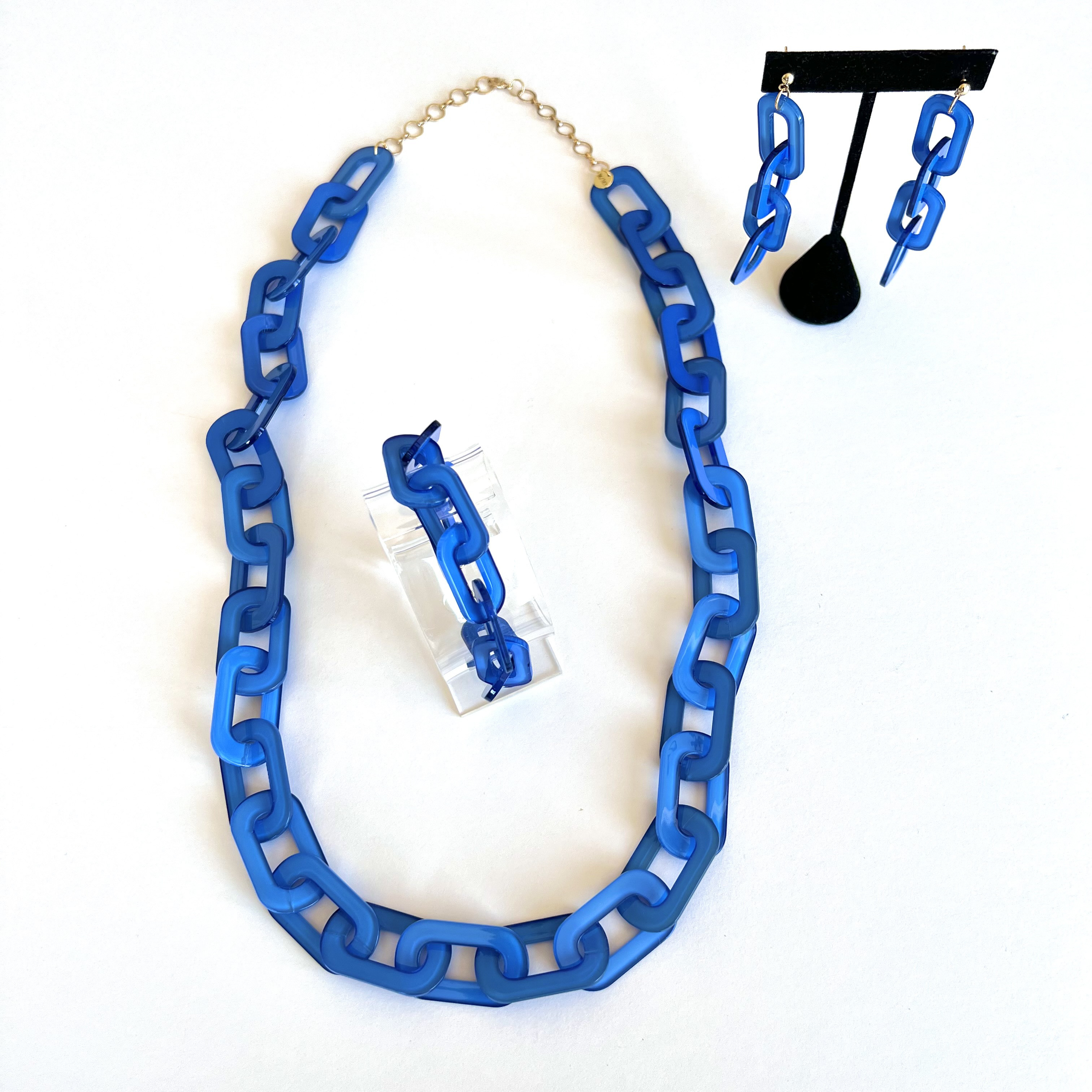 アクリルチェーン　ロングネックレス+ブレスレット＋ピアス　3点セット