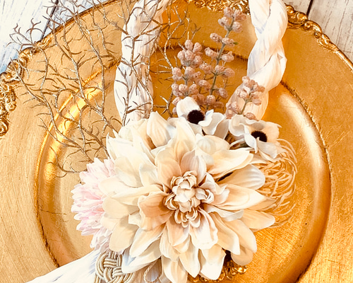 お正月飾り❁しめ縄リース❁造花アレンジメント fda36f4641d8fc2324daafcfe7a0f3