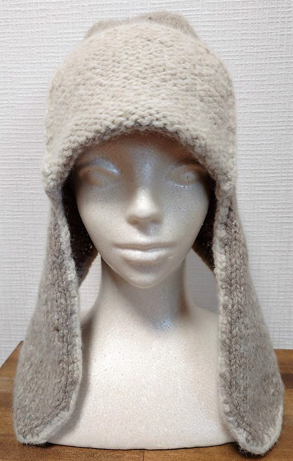 【即納】トラッパーハットイヤーフラップニット帽 男女兼用手編み暖かいウール100%のアルパカツイード 6枚目の画像