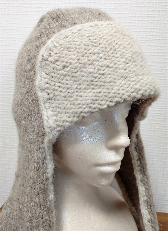 【即納】トラッパーハットイヤーフラップニット帽 男女兼用手編み暖かいウール100%のアルパカツイード 5枚目の画像