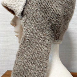 【即納】トラッパーハットイヤーフラップニット帽 男女兼用手編み暖かいウール100%のアルパカツイード 4枚目の画像