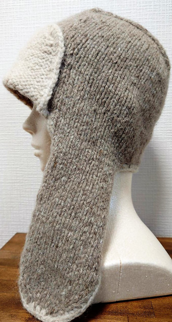 【即納】トラッパーハットイヤーフラップニット帽 男女兼用手編み暖かいウール100%のアルパカツイード 4枚目の画像