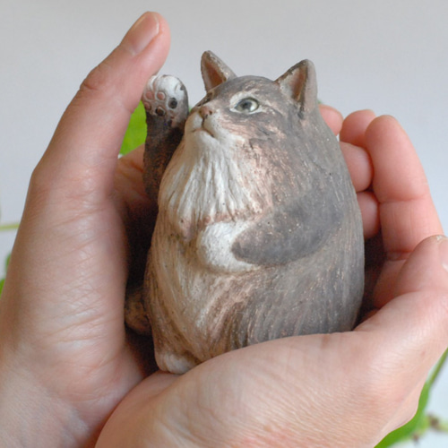 セミオーダー制作 陶の掌サイズ 愛猫『でぶにゃ』 招き猫 陶工房 海