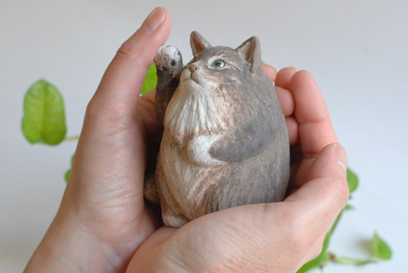 セミオーダー制作 陶の掌サイズ 愛猫『でぶにゃ』 招き猫 陶工房 海