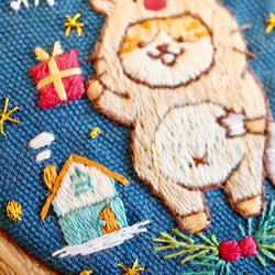 [刺繍キット]クリスマスネコ①トナカイネコ 手刺繍飾り 11枚目の画像