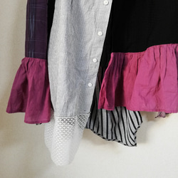 水玉・ちりめん・レースの、つぎはき不揃いのスカート　ピンクパープル×モノトーン　透け感のある、ひらひらスカート 3枚目の画像