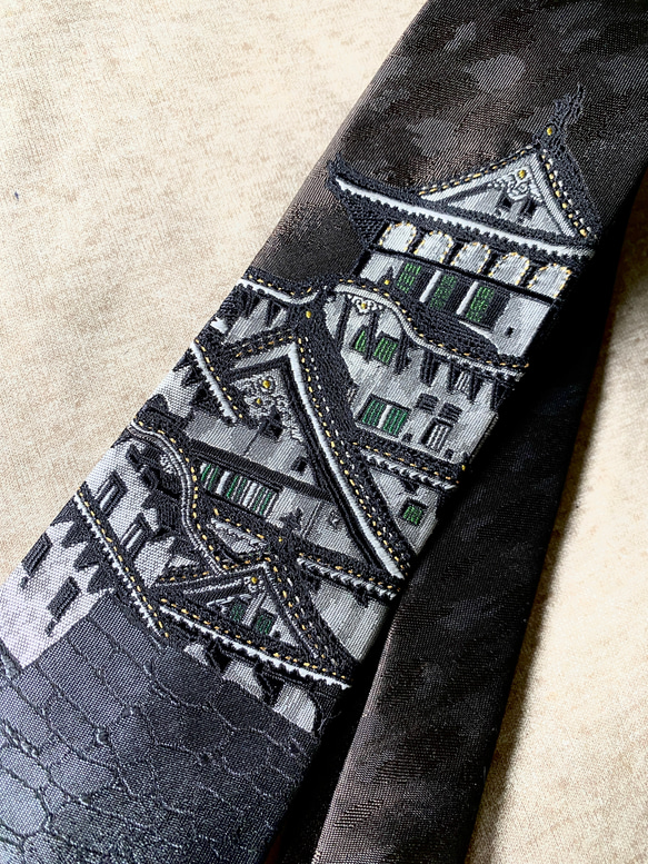 西陣織 お城のネクタイ【金糸、プラチナ糸入り】ブラウン オリジナル