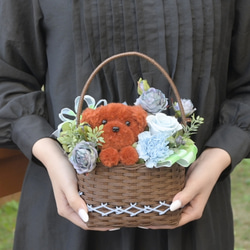 もこペット【茶犬・ピンクバスケット】プリザーブドフラワー 犬 花 犬好き 誕生日 母の日 送別品 お祝い ペット 9枚目の画像