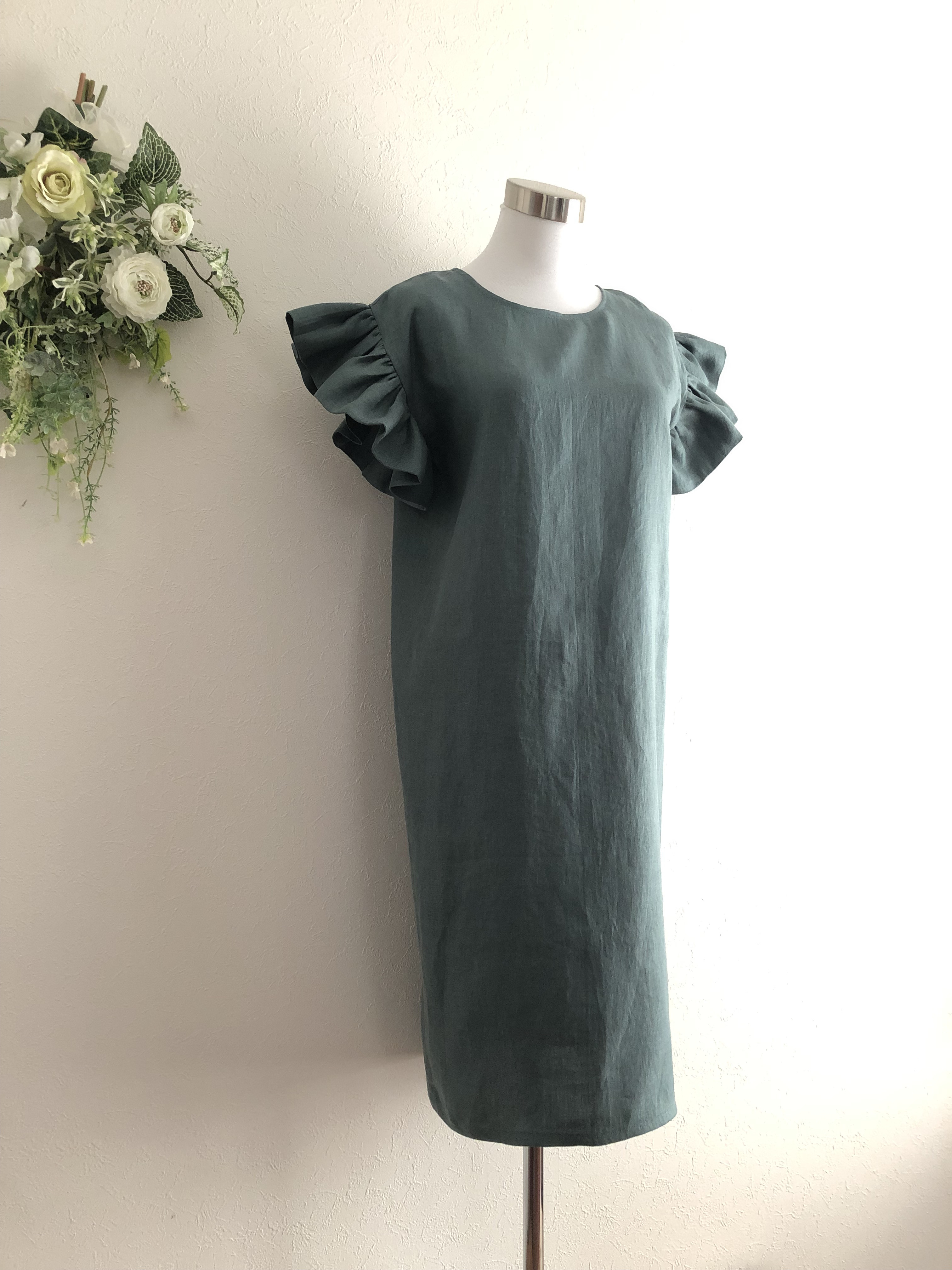 受注製作／フレンチリネンフリル袖ワンピース