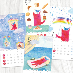 2023年 小さめカレンダー 赤い猫と青い鳥「ハルとソラ」 2枚目の画像