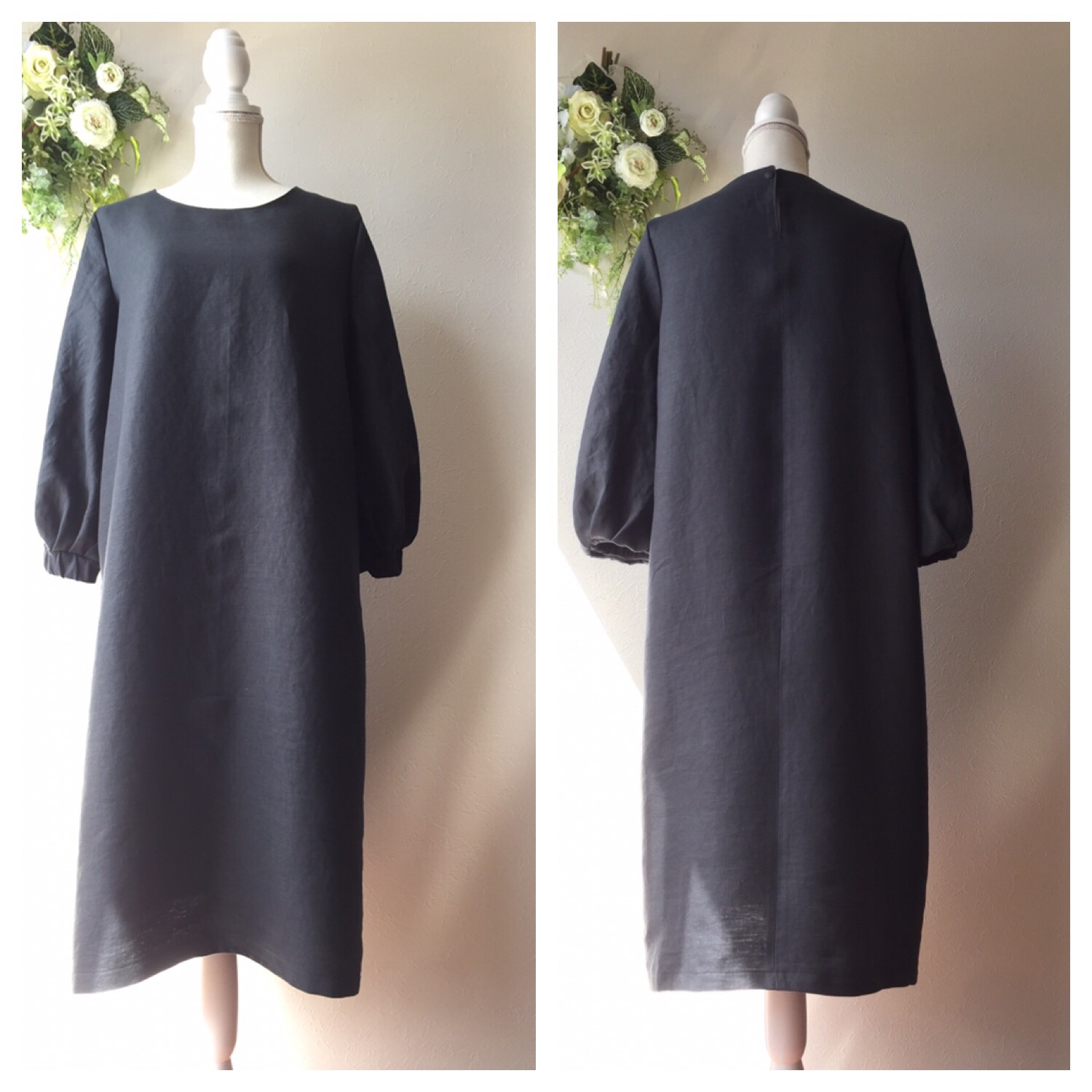 サイズオーダー／フレンチリネンバルーンスリーブワンピース