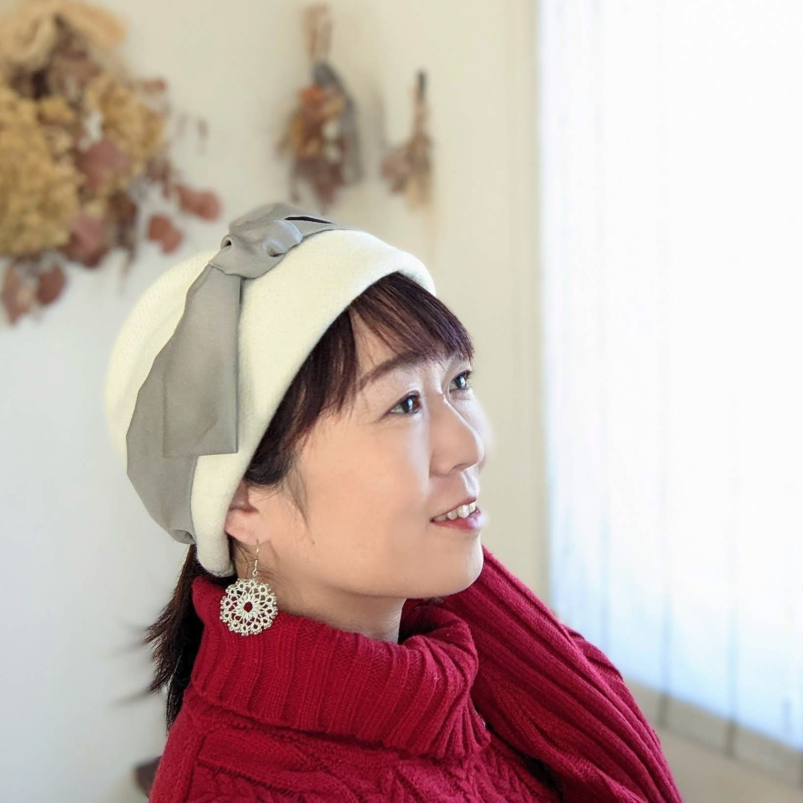 【送料無料】コットンフリースのあったか帽子（アイボリー×グレージュ）