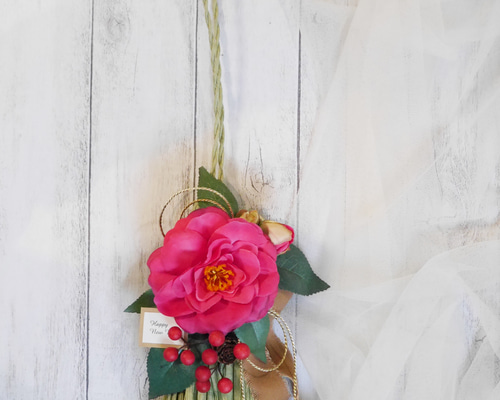 Creema限定・新作2023年～新しい年に祈りを込めて～ピンク椿～ しめ縄