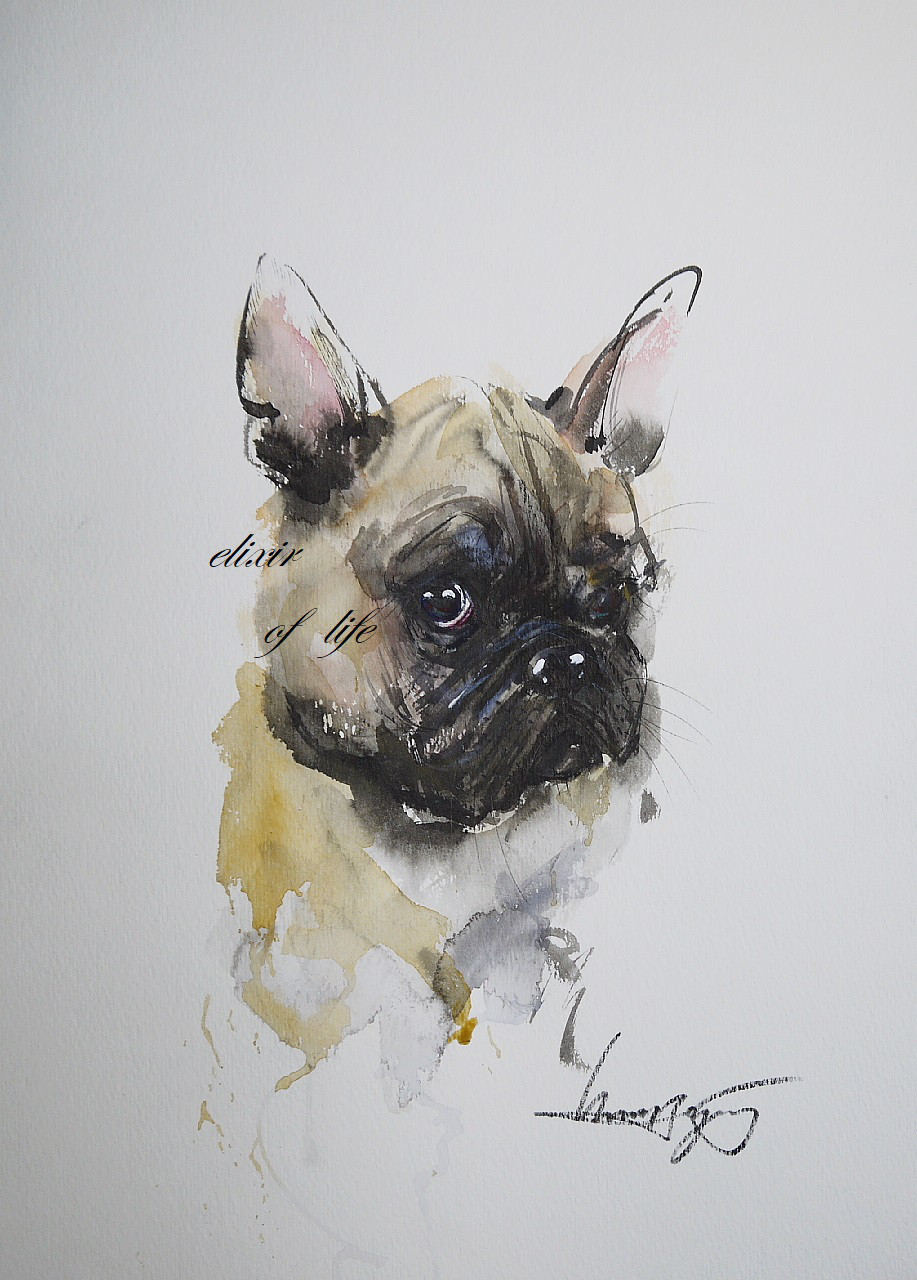 【LOVE】フレンチブルドッグ　犬　ポップアート　キャンバスF6号　アクリル画