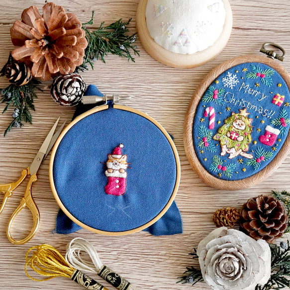 [[刺繍キット]クリスマスネコ②ブーツネコ 手刺繍飾り 9枚目の画像