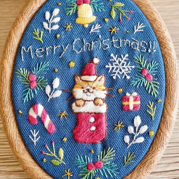 [[刺繍キット]クリスマスネコ②ブーツネコ 手刺繍飾り 16枚目の画像