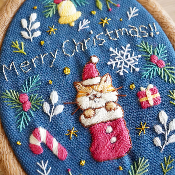 [[刺繍キット]クリスマスネコ②ブーツネコ 手刺繍飾り 17枚目の画像