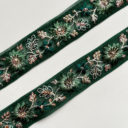 【50cm】インド刺繍リボン　グリーン　チュール　SN477 4枚目の画像