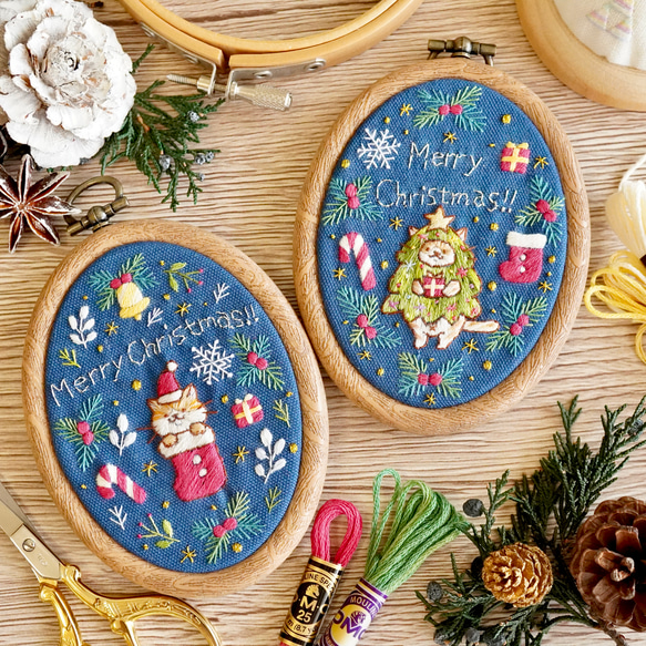 [刺繍キット]クリスマスネコ③ツリーネコ 手刺繍飾り 15枚目の画像