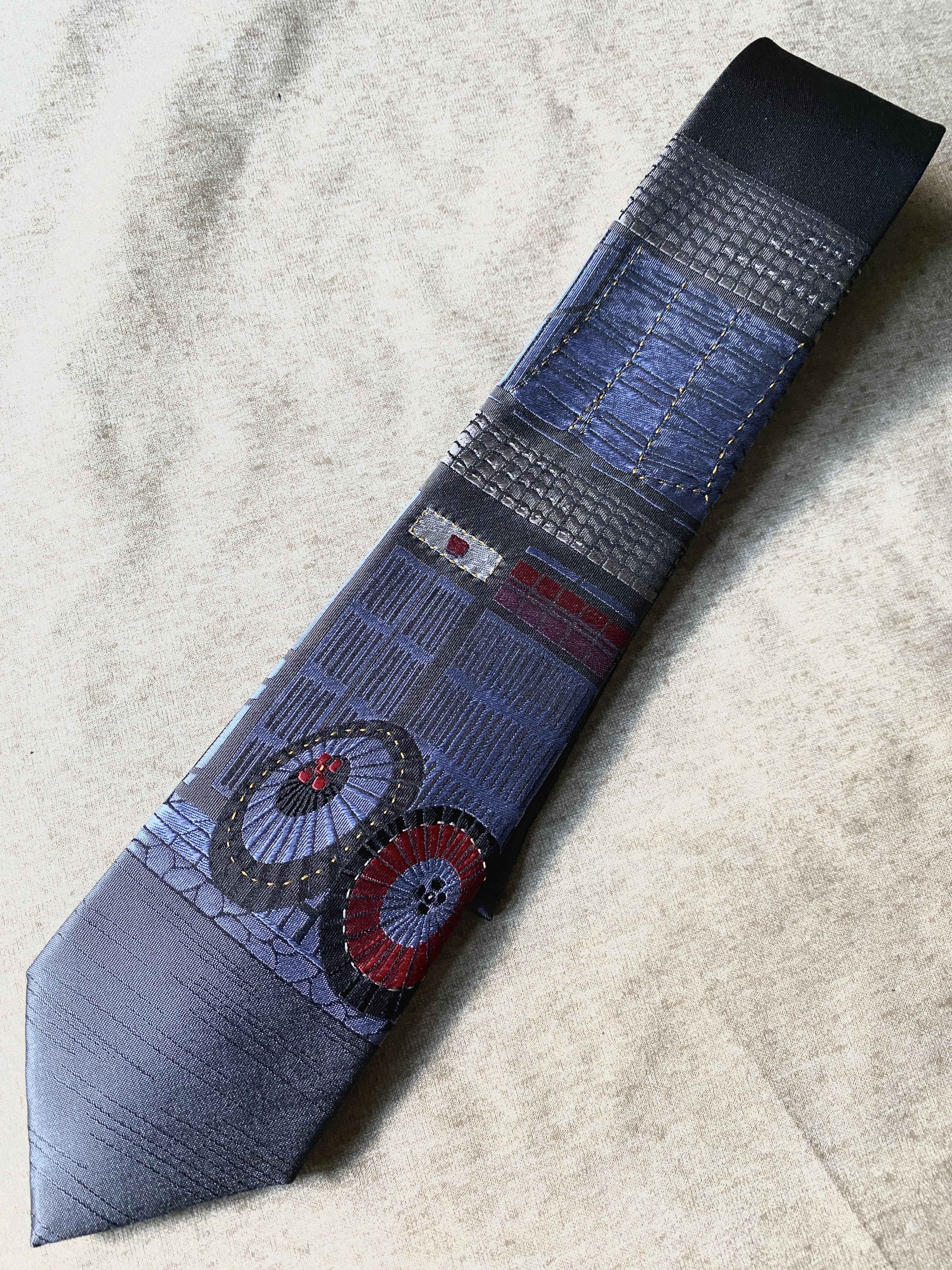 西陣織　京町屋のネクタイ【金糸、プラチナ入り】グレー　オリジナルマスクプレゼント⑤